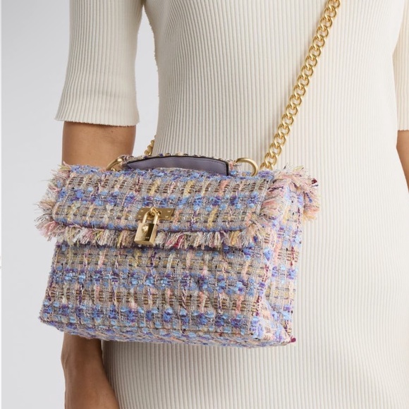 Kurt Geiger MEDIUM Tweed Chain Shoulder Bag –Gold Hardware-NWT 8”x10” - Picture 2 of 12